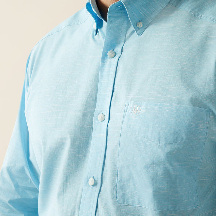 Ariat Men's Solid Slub Classic Fit LS Shirt - Light Blue-10058785
