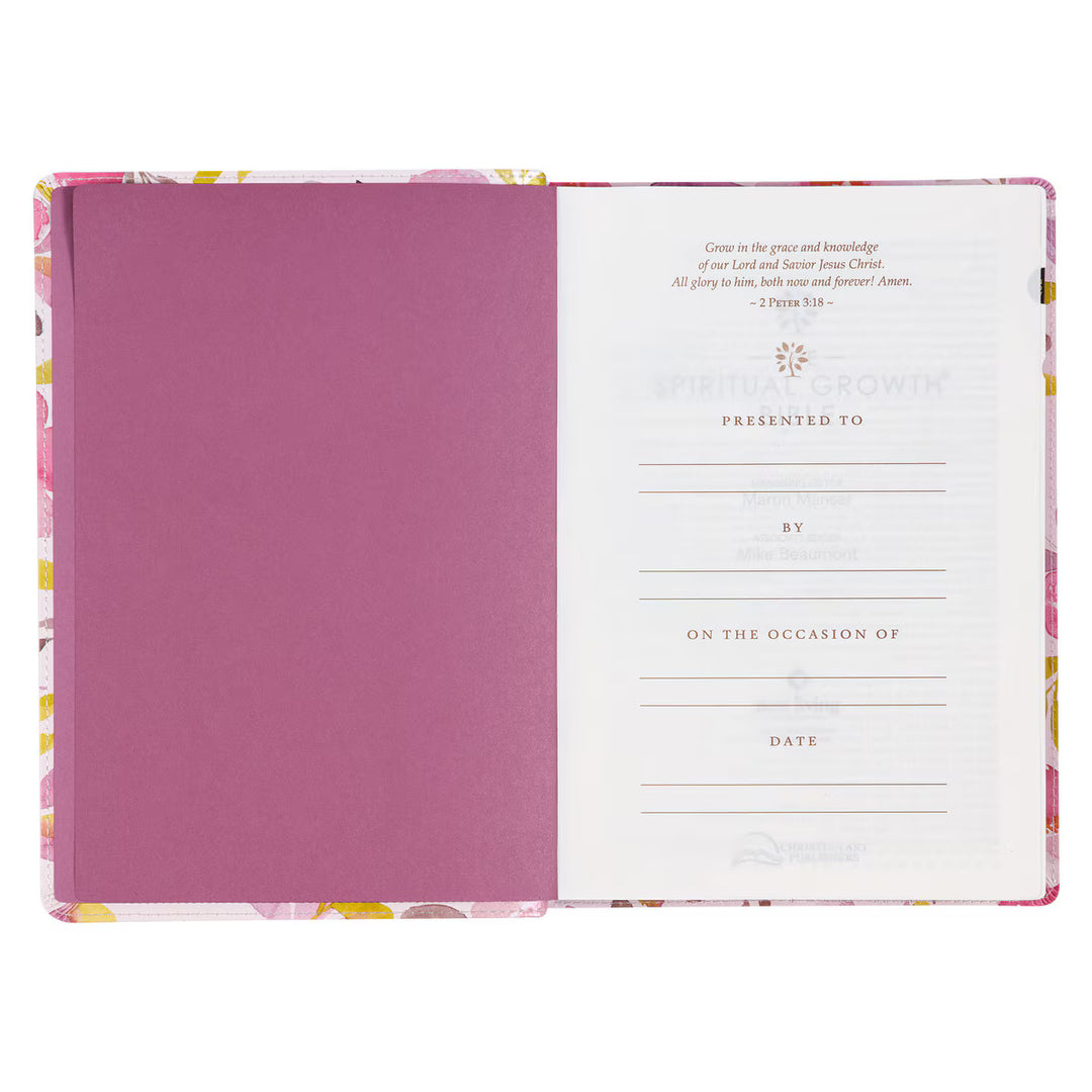 Pink Floral Faux Leather Spiritual Growth Bible