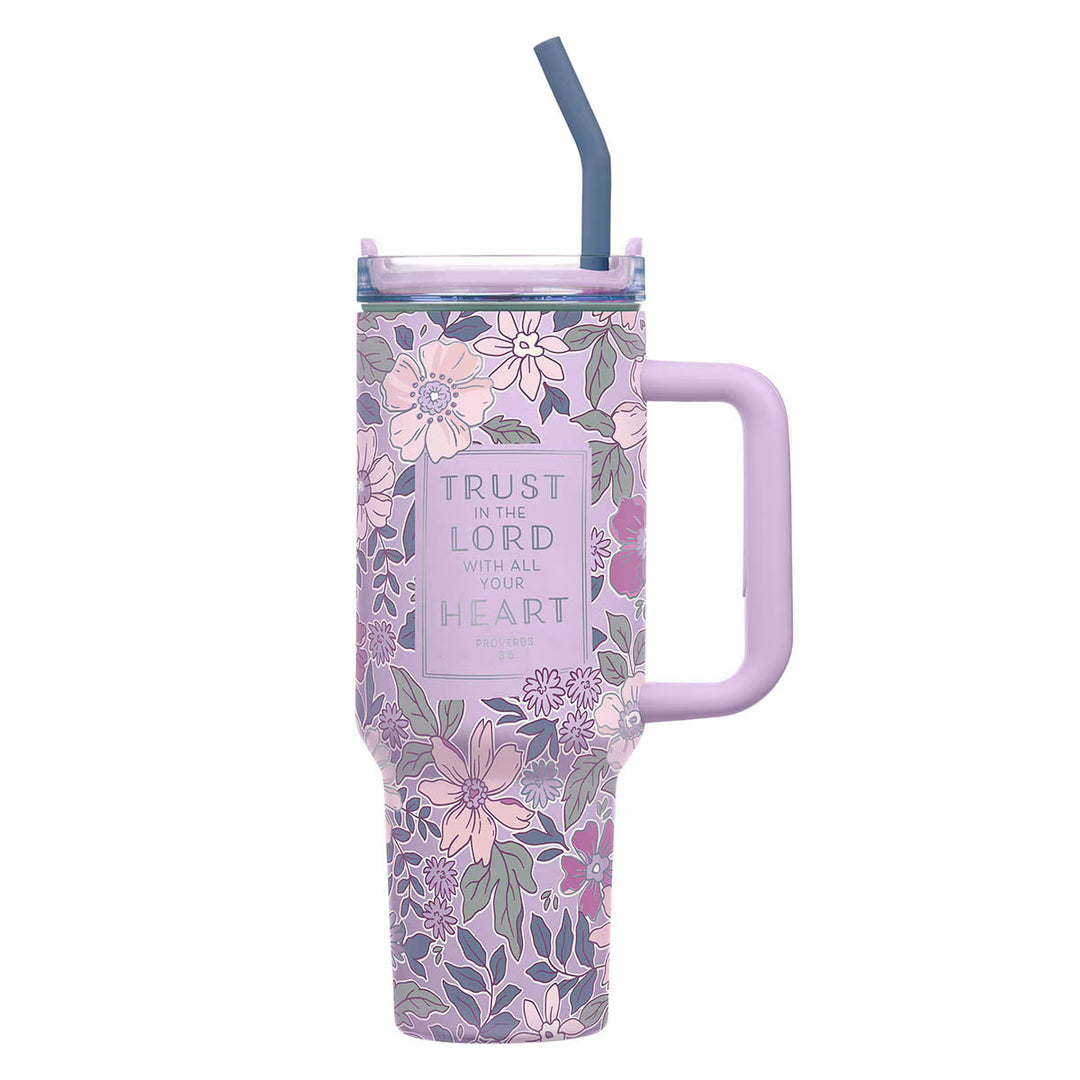 Trust in the Lord Purple Spring Floral 40 oz Stainless Steel Tumbler with Straw - Proverbs 3:5