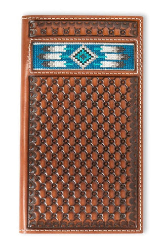 Ariat Wallet Men's Rodeo Leather Embroidered Inlay Brown Money Clip - A3560302