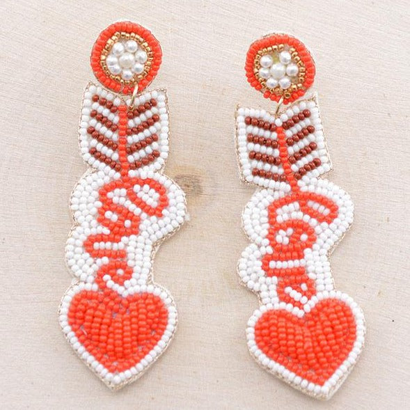 Seed Bead Arrow Heart Earrings