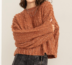 HERE FOR FUN FUZZY SWEATER PULLOVER