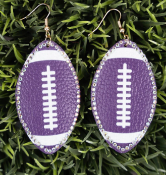 PURPLE FOOTBALL RHINESTONE EDGE EARRINGS