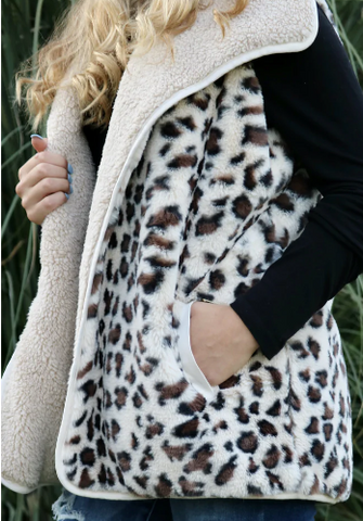 Reversible Leopard Print Sherpa Faux Fur Vest