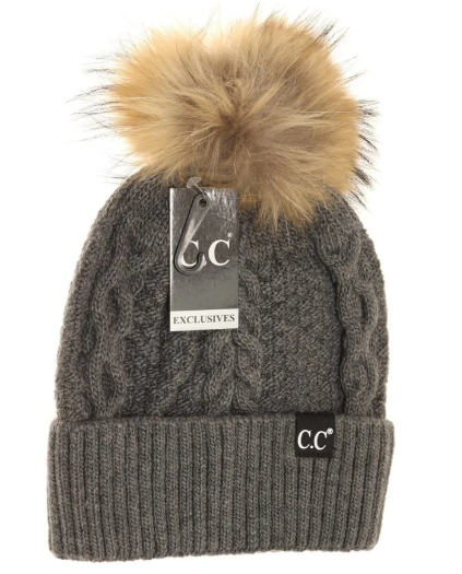 CC Exclusive Special Edition Ribbed Cuff Fur Pom Beanie