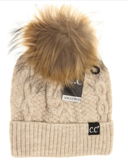 CC Exclusive Special Edition Ribbed Cuff Fur Pom Beanie