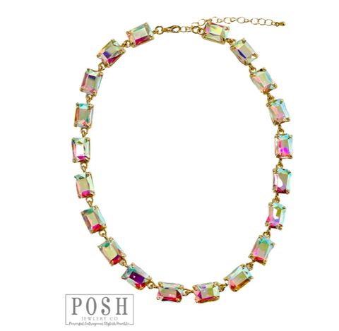 9PN167 Rectangle rhinestone necklace