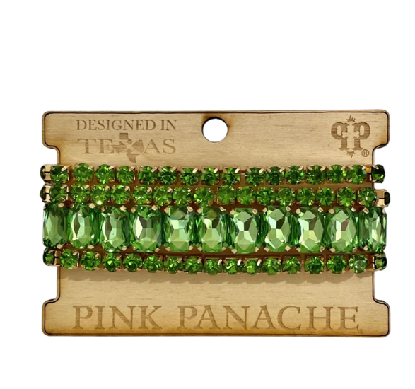 P128 EMERALD  Green rhinestone curvy bracelet set