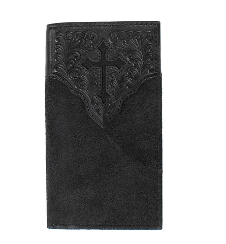 Nocona Wallets Men's Rodeo Leather Roughout Cross Floral Black Money Clip - N5413501