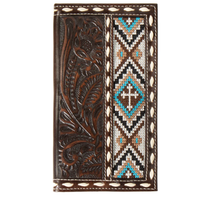 3D Western Wallet Mens Floral Tooled Embroidery Rodeo Brown D250010802