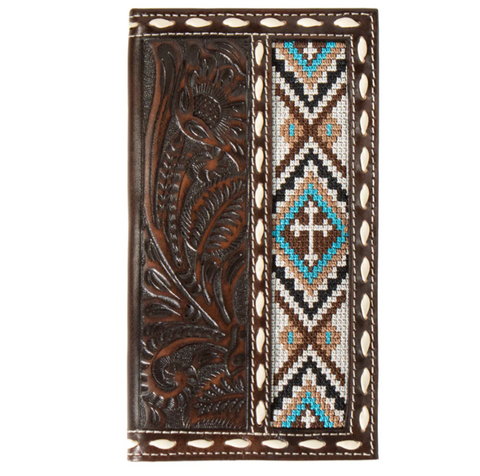 3D Western Wallet Mens Floral Tooled Embroidery Rodeo Brown D250010802