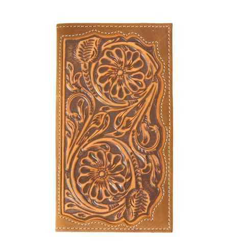 3D Western Mens Wallet Rodeo Leather Floral Embossed Inlay Brown D250011502