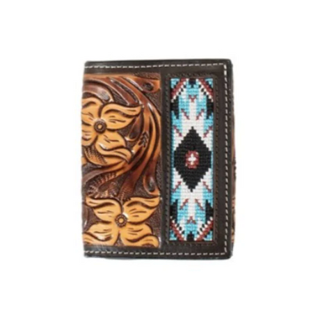 3D MEN'S FLORAL TOOLED EMBROIDERED TRIFOLD WALLET-D250011002