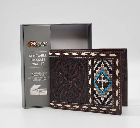 Nocona Mens Bifold Wallet Floral Embossed Cross Embroidered Brown N500044502