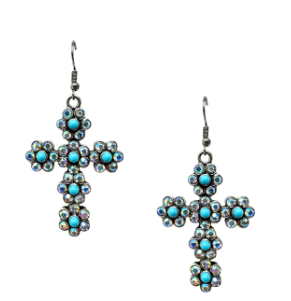 AB Turquoise Flower Cross Earring