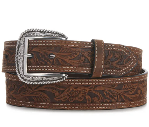 Ariat Brown Tooled Double Stitched Men's Western Belt-A1012402