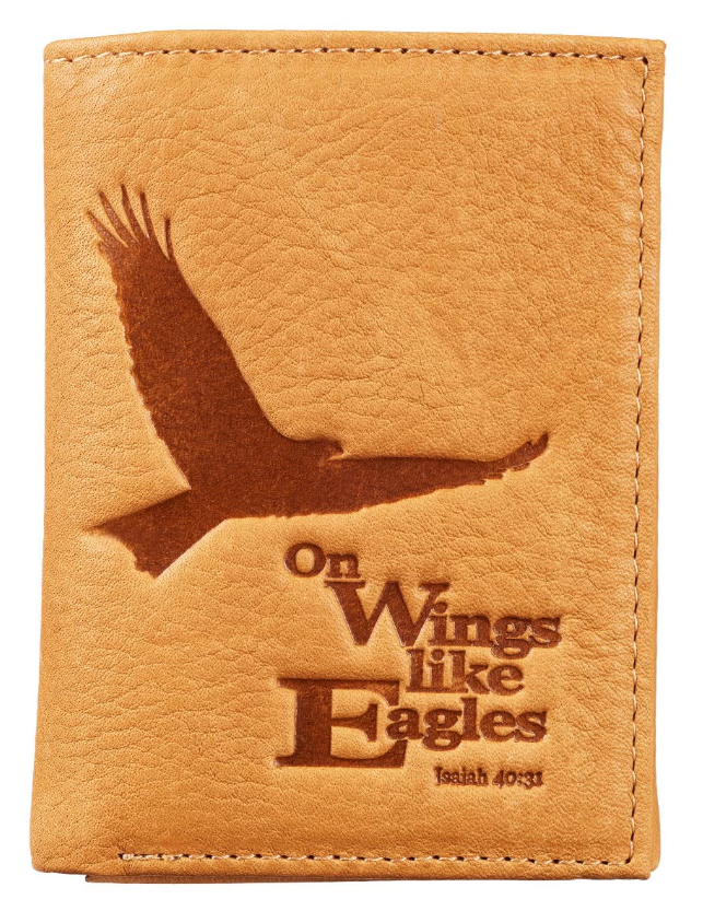 Wings Like Eagles Camel Tan Full Grain Leather Trifold Wallet