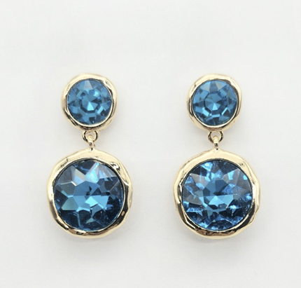 2 Tier Round Glass Stone Round Drop Gold Earrings