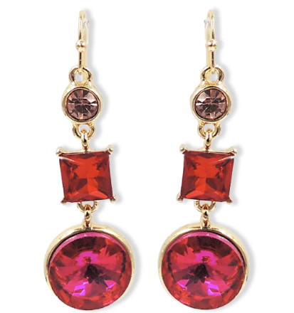 Multi Glass Drop Fish Hook Gold Multi Pink Earrings