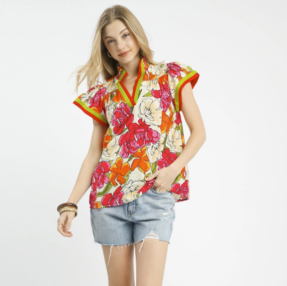 Sue Floral V Neck Top