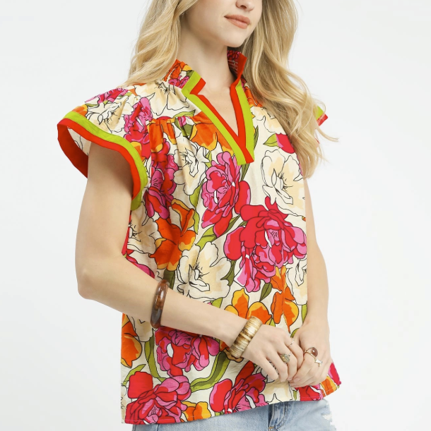 Sue Floral V Neck Top