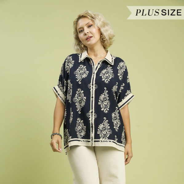 Devin Abstract Print Button-Front Blouse-Plus