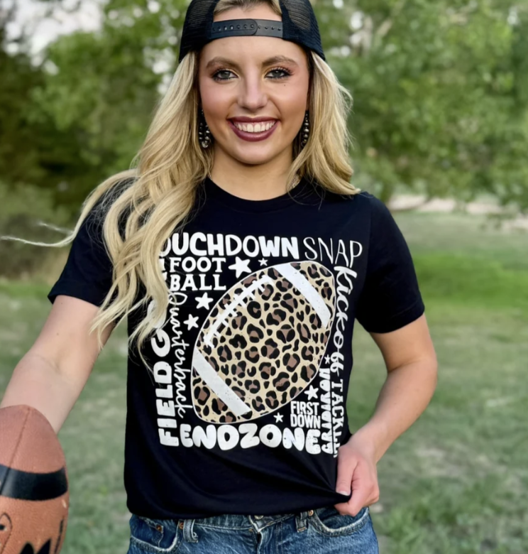 Leopard Football with Scattered Words Tee