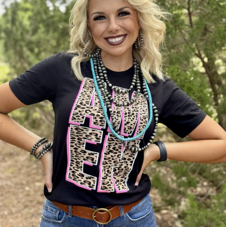 Stacked Leopard Amen Tee