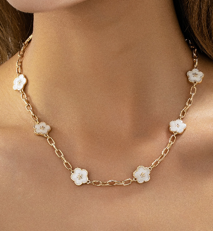 Vintage-inspired White Enamel Floral Station Necklace