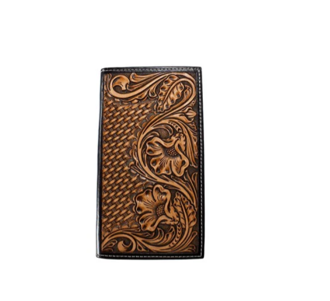 NOCONA BASKET WEAVE FLORAL EMBOSSED BROWN WALLET-N500051702
