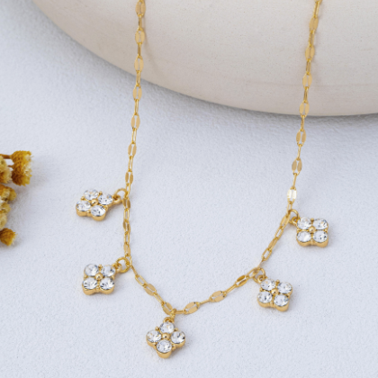 Crystal Quatrefoil Clover Station Necklace