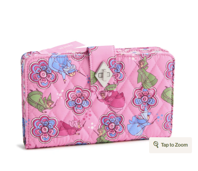 Disney Turnlock Wallet Aurora pink swirls fairies in Premium cotton