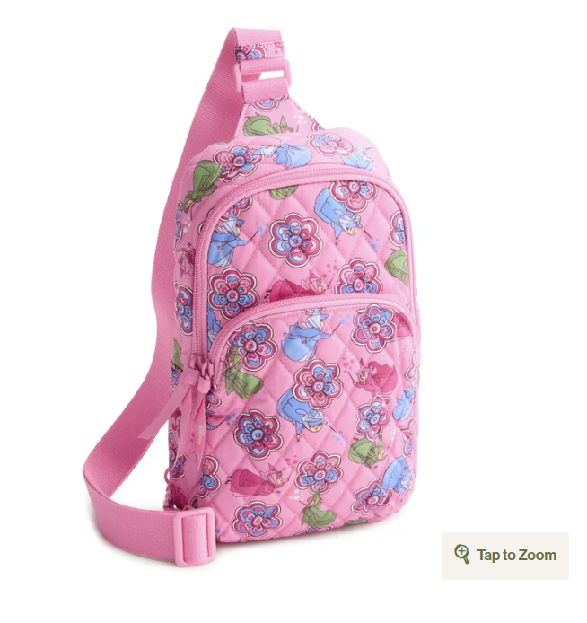 Disney Lorman Sling Backpack Aurora pink swirls fairies in Premium cotton