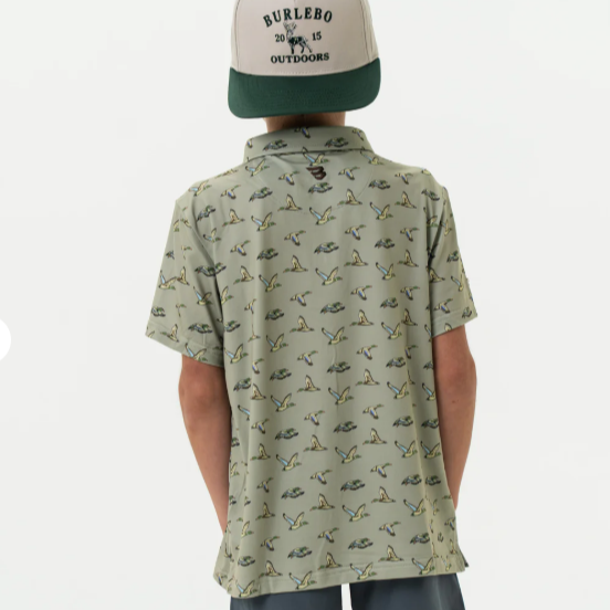 BURLEBO Youth Polo - Flying Ducks Green