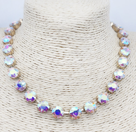 8mm Brass & Multi-Color Glass Crystal Tennis Necklace