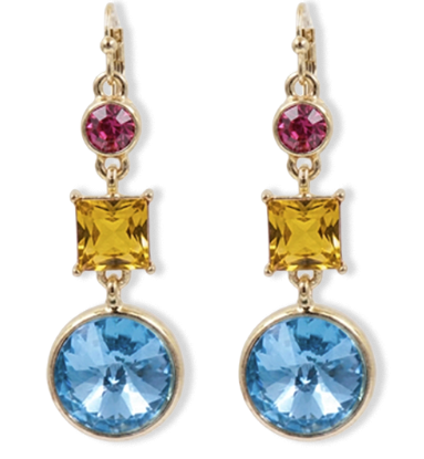 Multi Glass Drop Fish Hook Gold Multi Pink Earrings