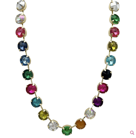 8mm Brass & Multi-Color Glass Crystal Tennis Necklace