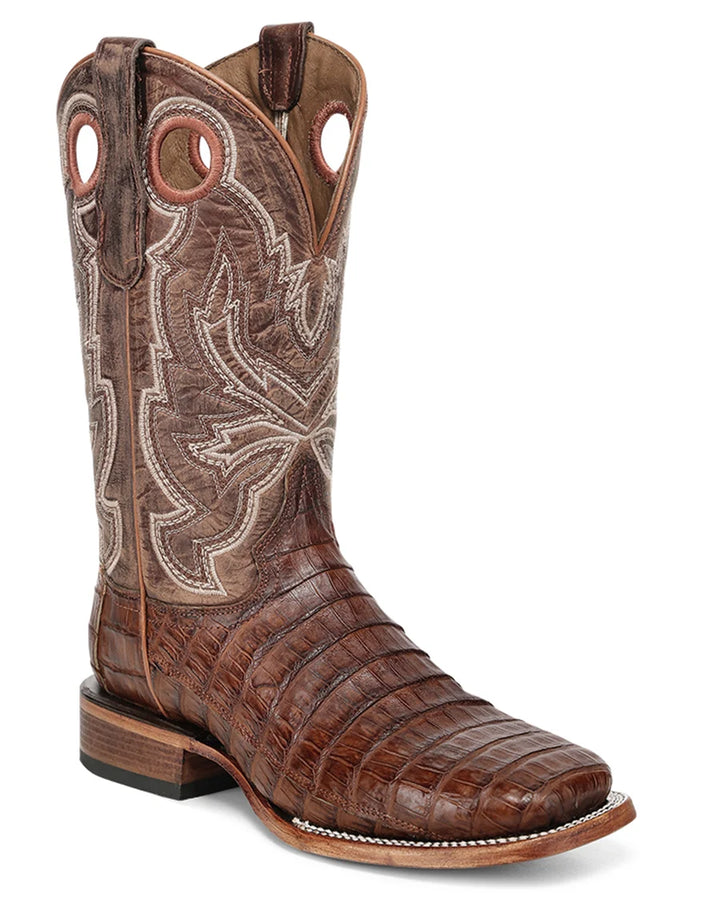 Men's Circle G Men's Cognac Caiman Embroidery & Pull Holes Western Boots - L8102