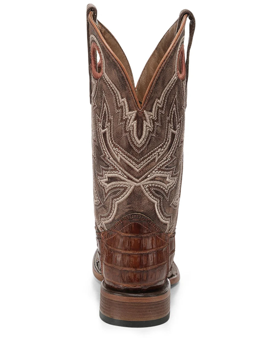 Men's Circle G Men's Cognac Caiman Embroidery & Pull Holes Western Boots - L8102