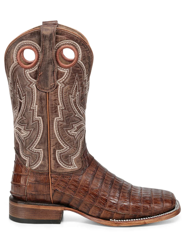 Men's Circle G Men's Cognac Caiman Embroidery & Pull Holes Western Boots - L8102
