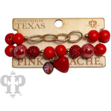 Red heart charm bracelet, Austrian crystal