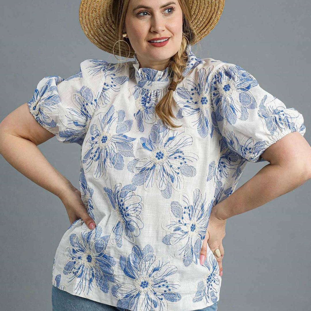 Lola Chic Floral Embroidered Top-Curvy