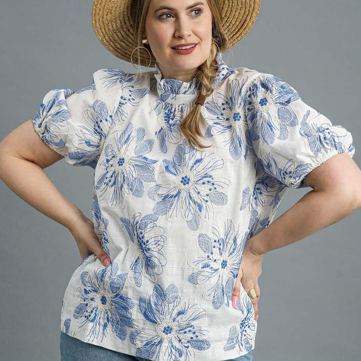 Lola Chic Floral Embroidered Top-Curvy