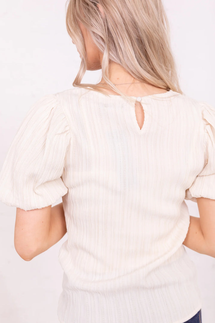 PUFF SLEEVE TOP IN EGRET