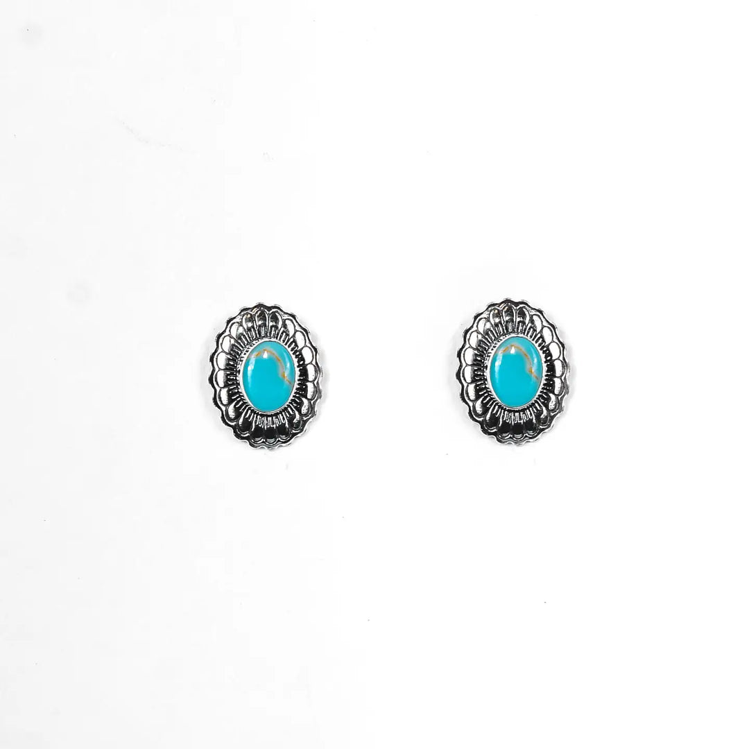 Silver Flower Concho Earring w/ Turquoise Stone