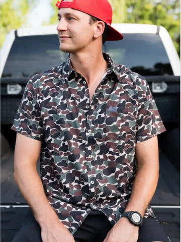 BURLEBO Throwback Camo Performance Button Up