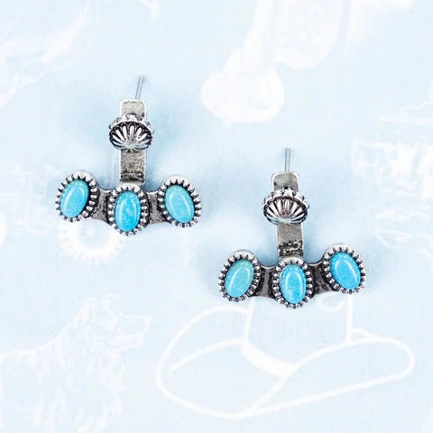 TURQUOISE SILVERTONE EAR JACKET EARRINGS