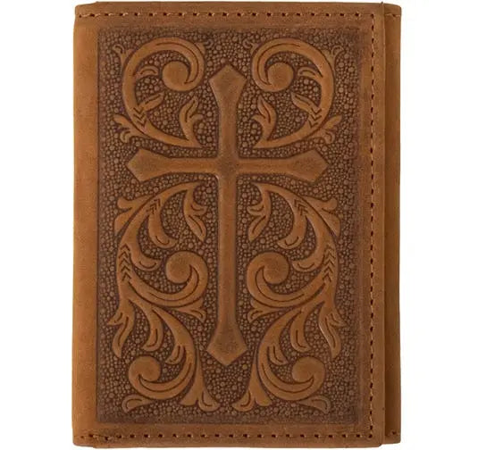 Nocona Western Mens Rodeo Wallet Leather Embossed Cross Brown N500046344