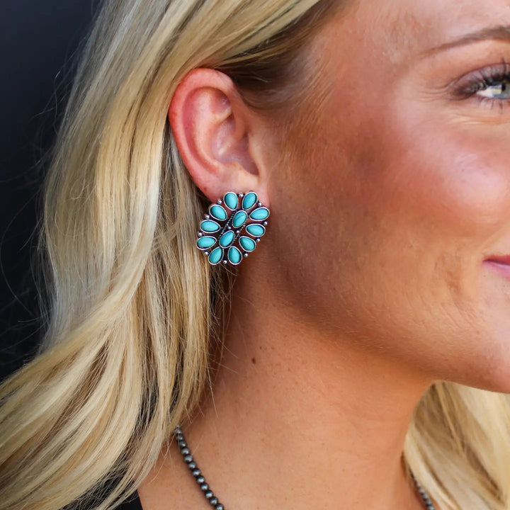 1.25" Turquoise Oval Cluster Post Earring