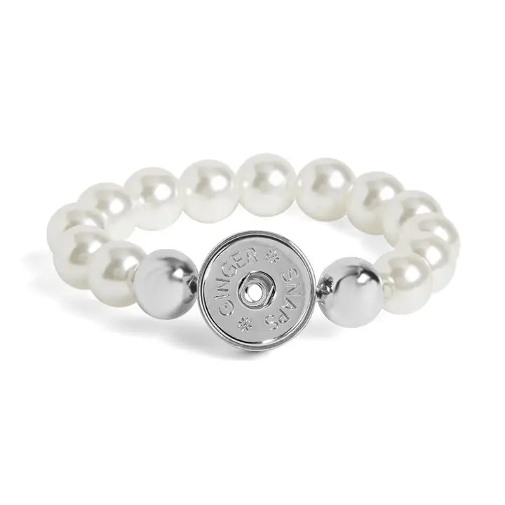 White Pearl Stretch Bracelet | - Clear- Ginger Snaps